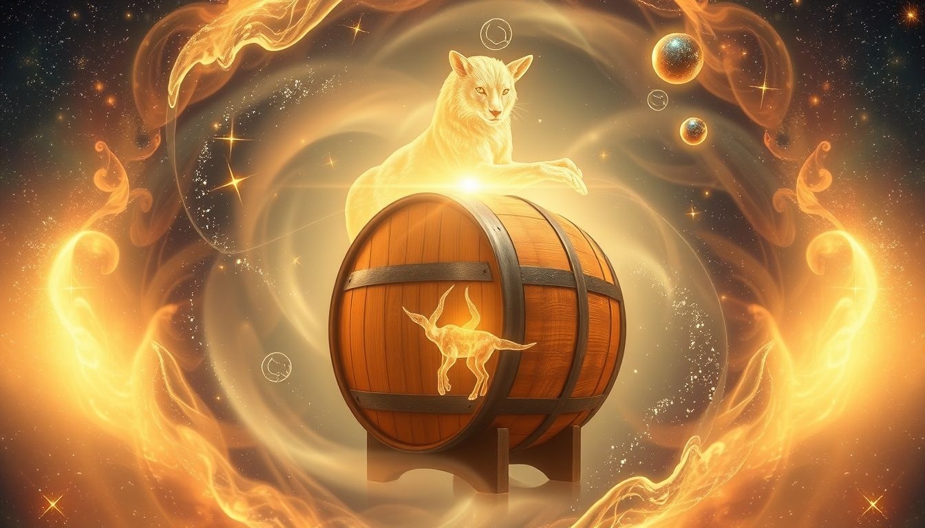 Un animal protège le vin : symbole d'instinct et vigilance.