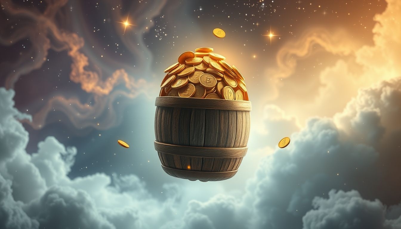 Un baril d’or symbolise richesse imminente et succès financier tangible.