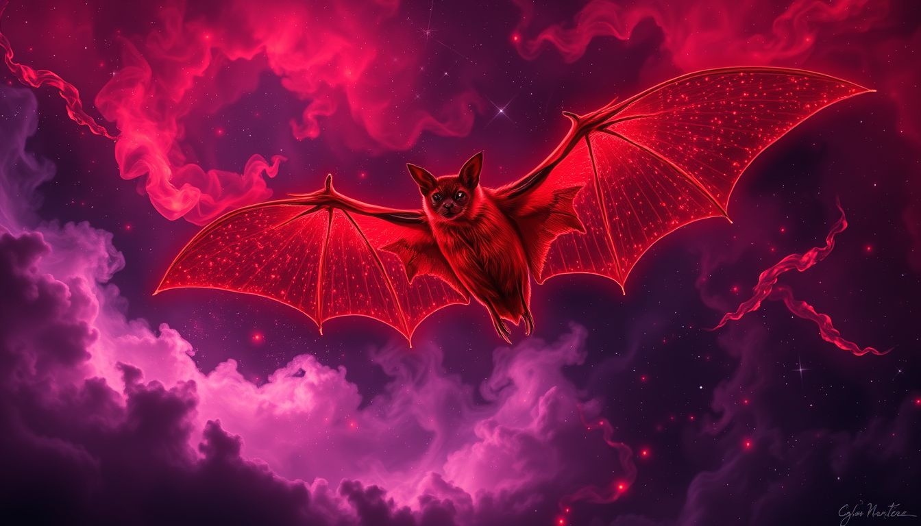 La chauve-souris rouge symbolise passion ardente et colère intense.