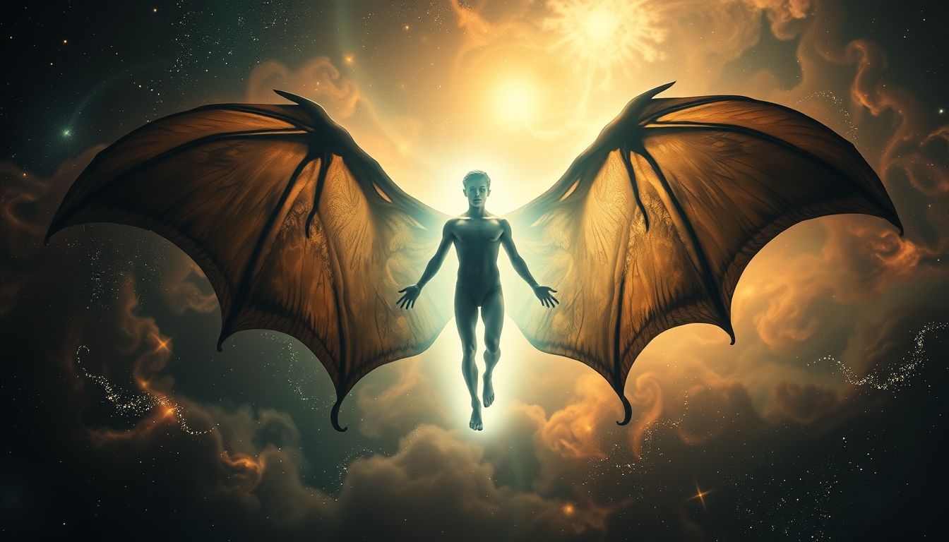 La chauve-souris humaine symbolise l'ombre et le potentiel inconnu.