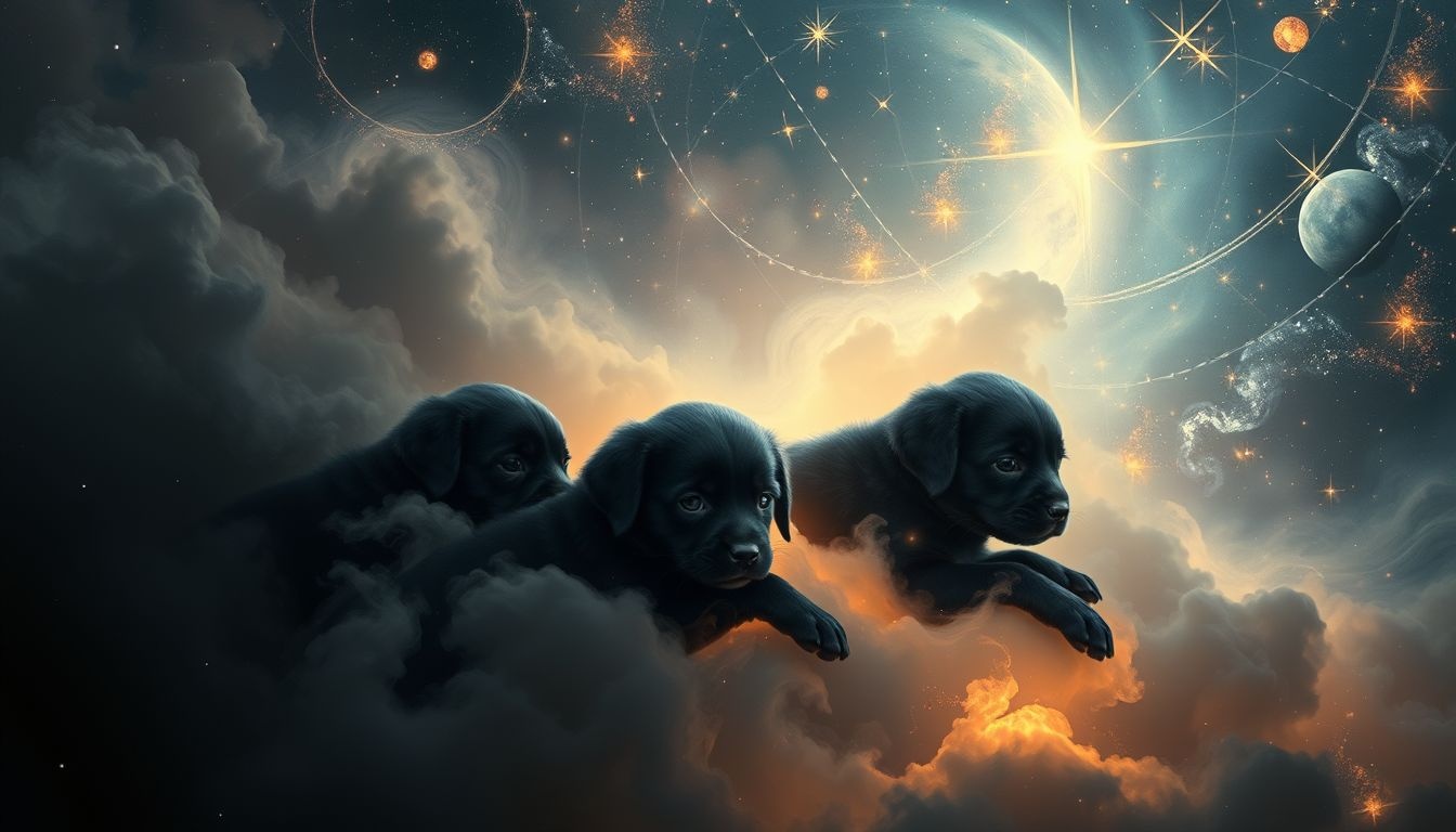 Les chiots noirs symbolisent l'inconscient et une protection mystérieuse.