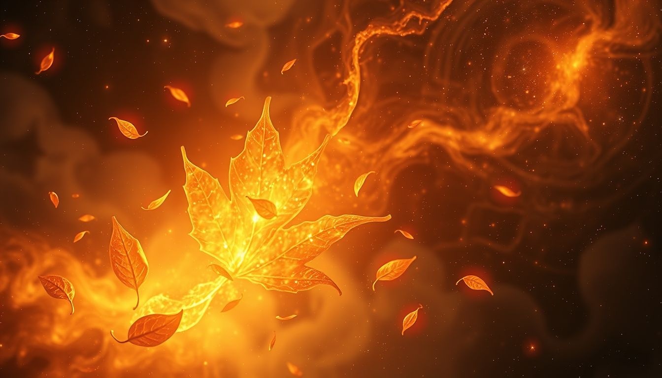 Les feuilles brûlantes symbolisent la purification et le renouveau intérieur.