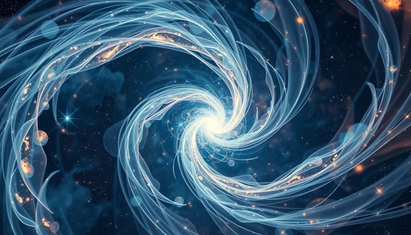 Les hélices multiples symbolisent collaboration intense et complexité mentale.
