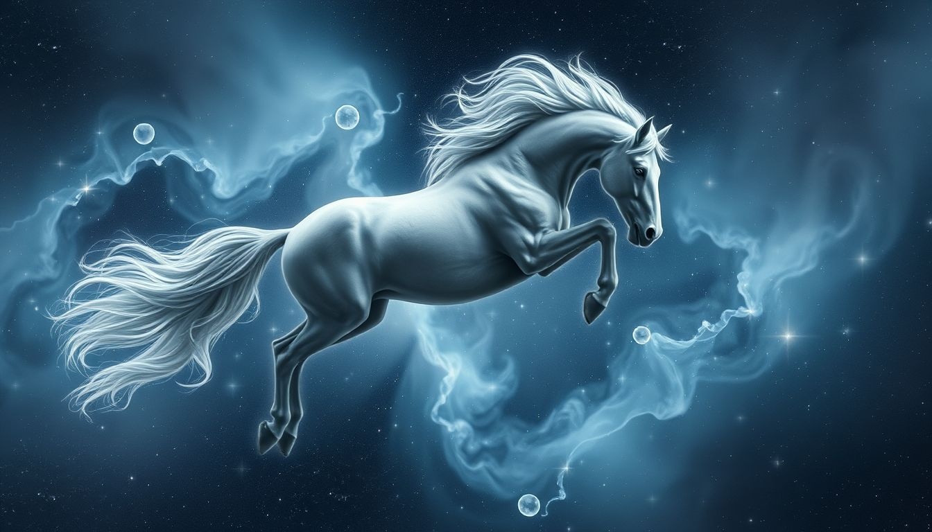 Le mustang gris symbolise l'équilibre entre esprit et émotion profonde.