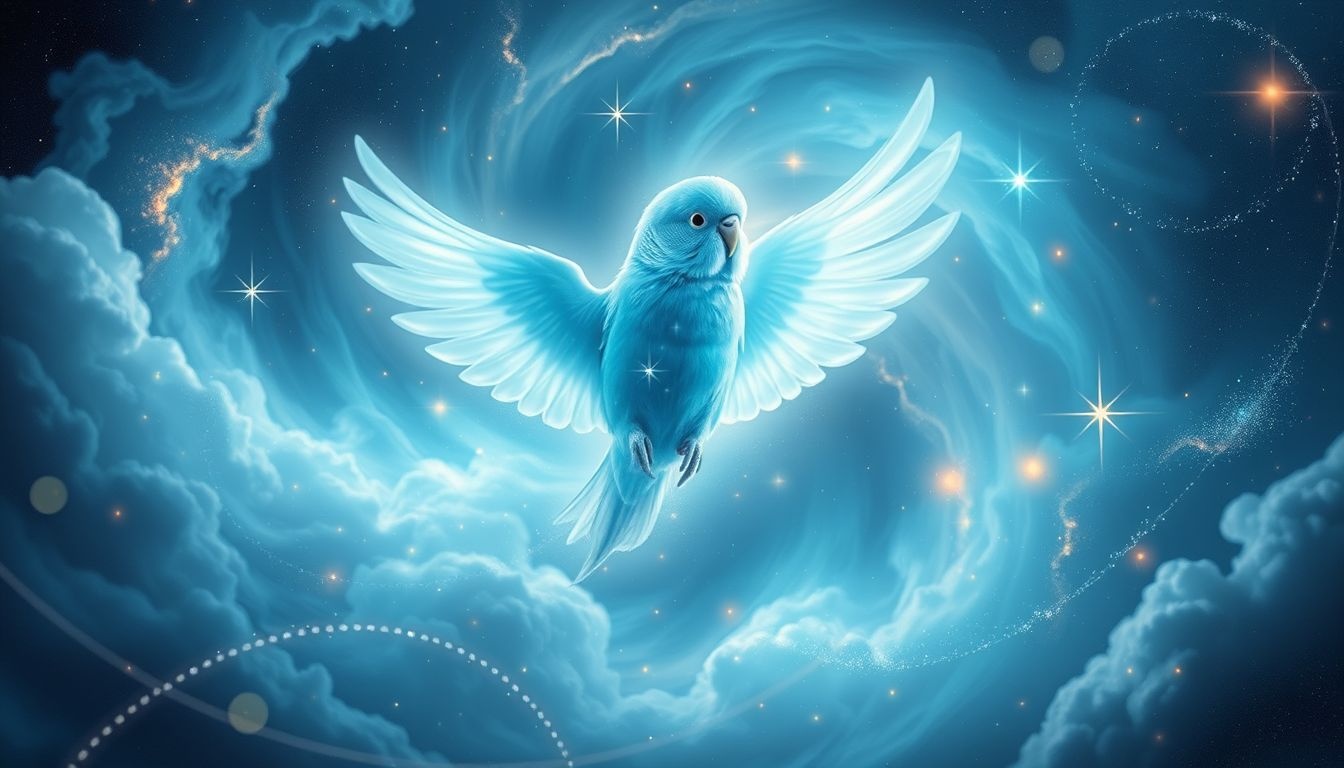 La perruche ondulée bleue symbolise calme et communication intuitive.