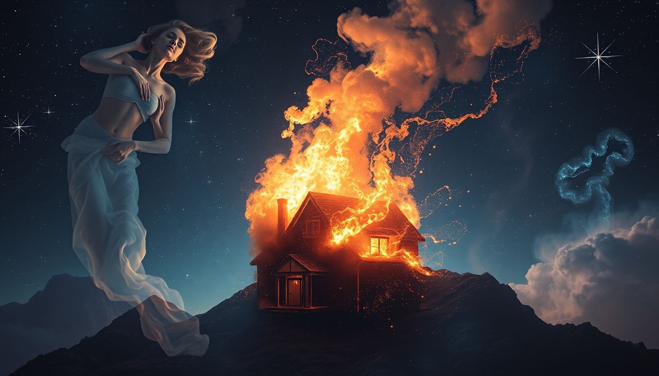 Rêver d'une maison en feu révèle des tensions familiales cachées.