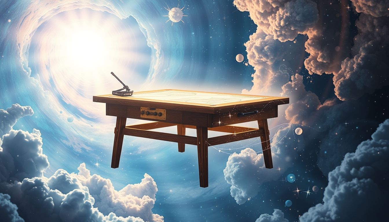 Une table à dessin illuminée symbolise créativité éclatante et idées neuves.