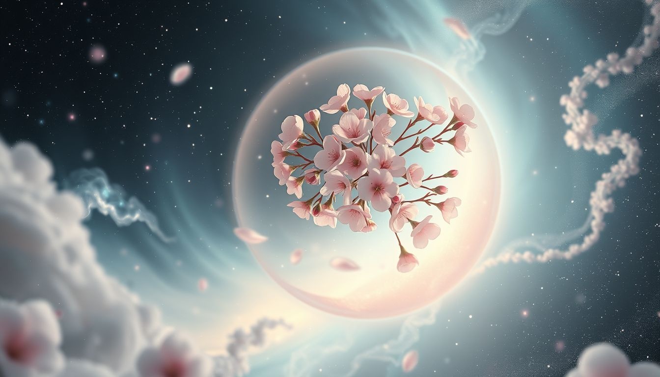 Les fleurs de cerisier en vase symbolisent la beauté éphémère enfermée.