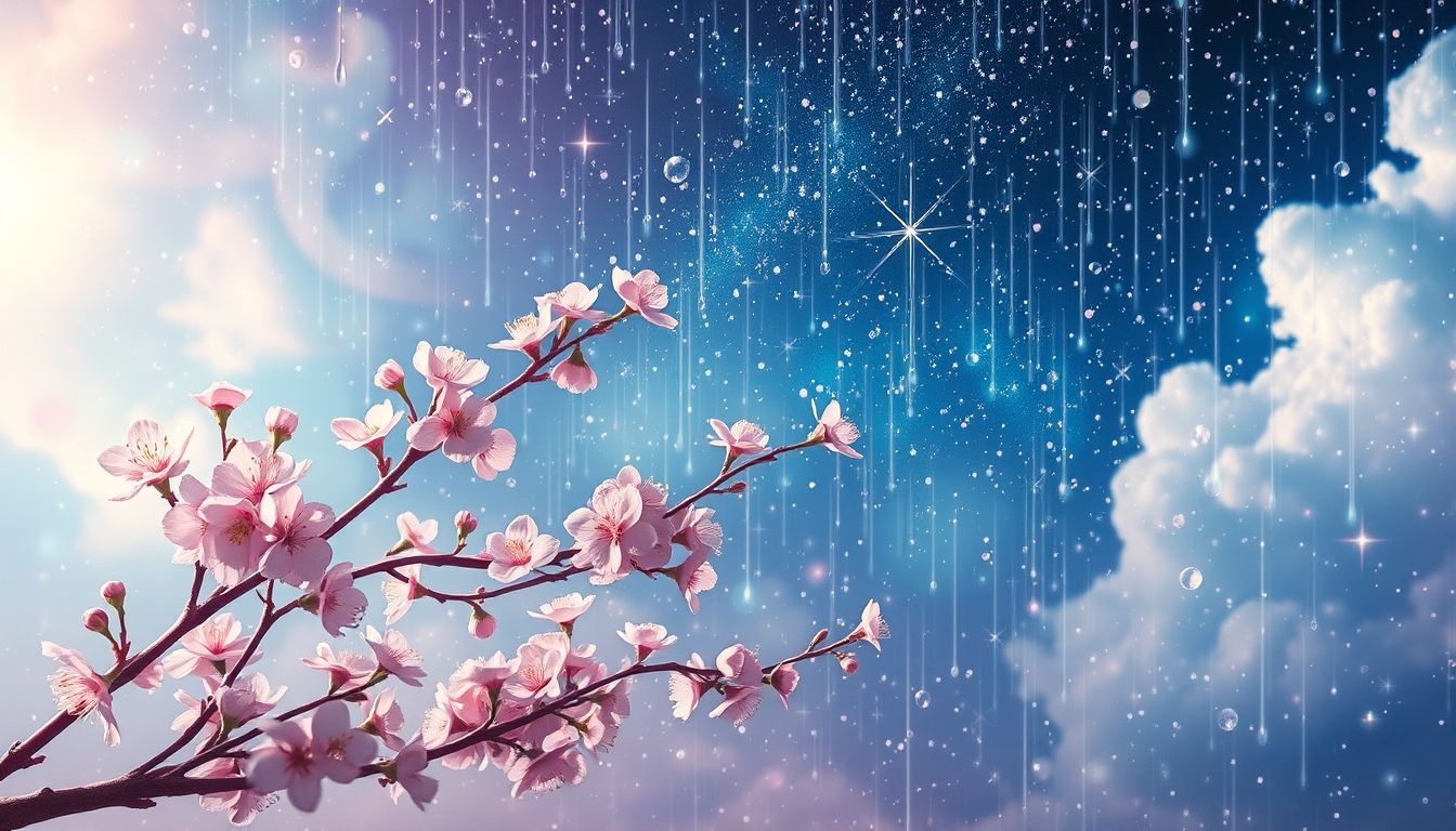 Rêver de fleurs de cerisier sous la pluie symbolise purification intérieure profonde.