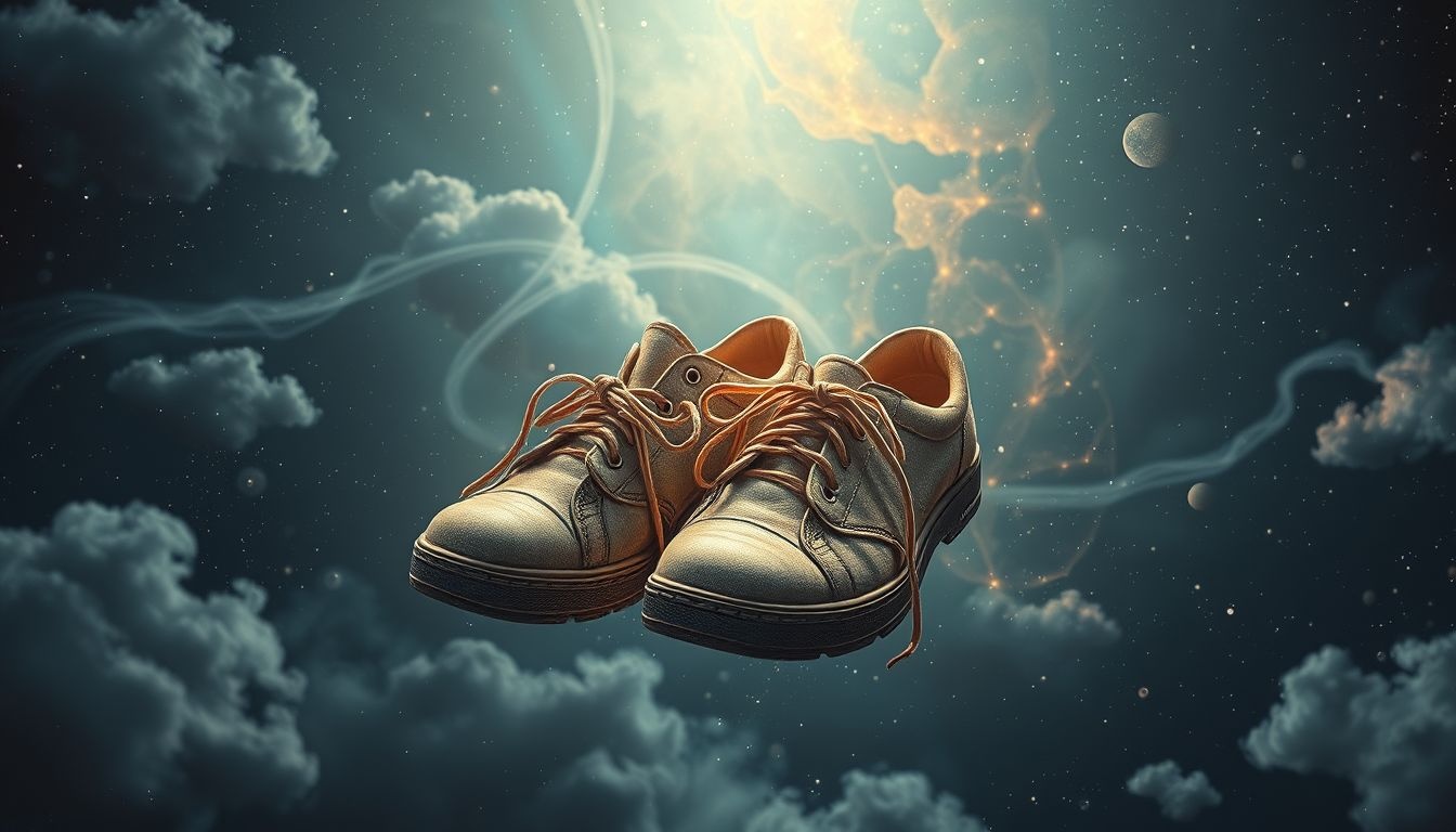 Des souliers usés symbolisent souvent la fatigue et les obstacles.