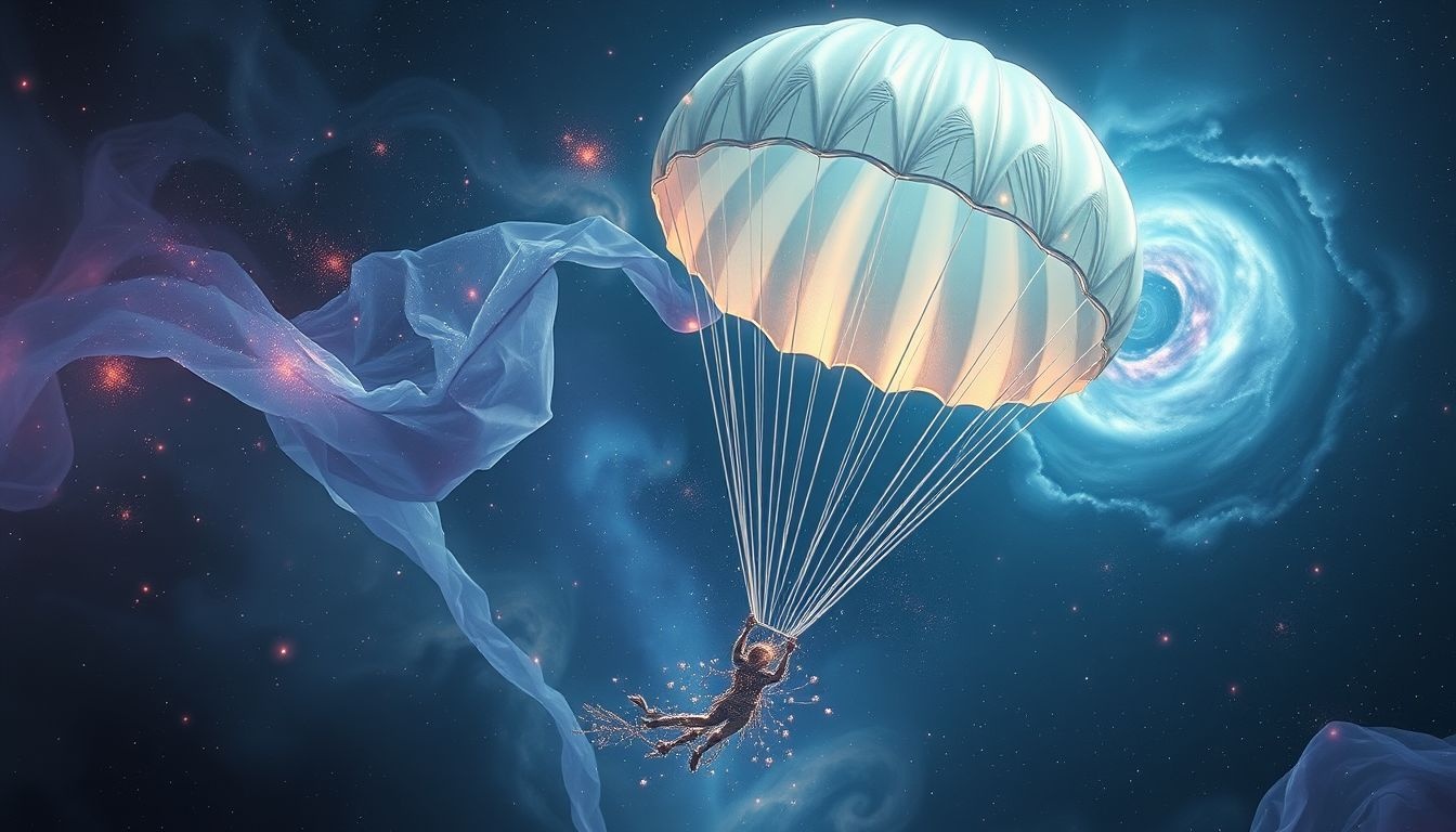 Le parachute symbolise équilibre entre maîtrise et abandon total.