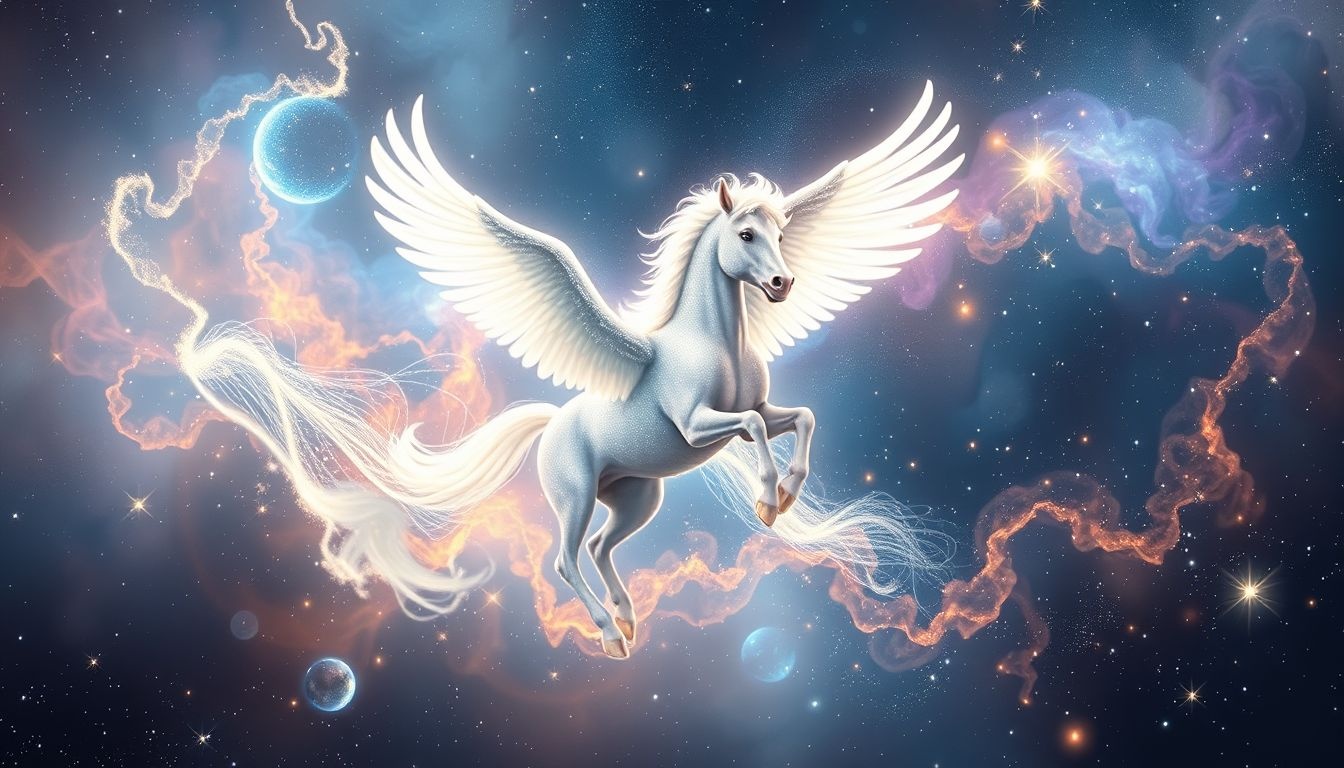 Rêver de Pegasus symbolise l’élévation créative et spirituelle.