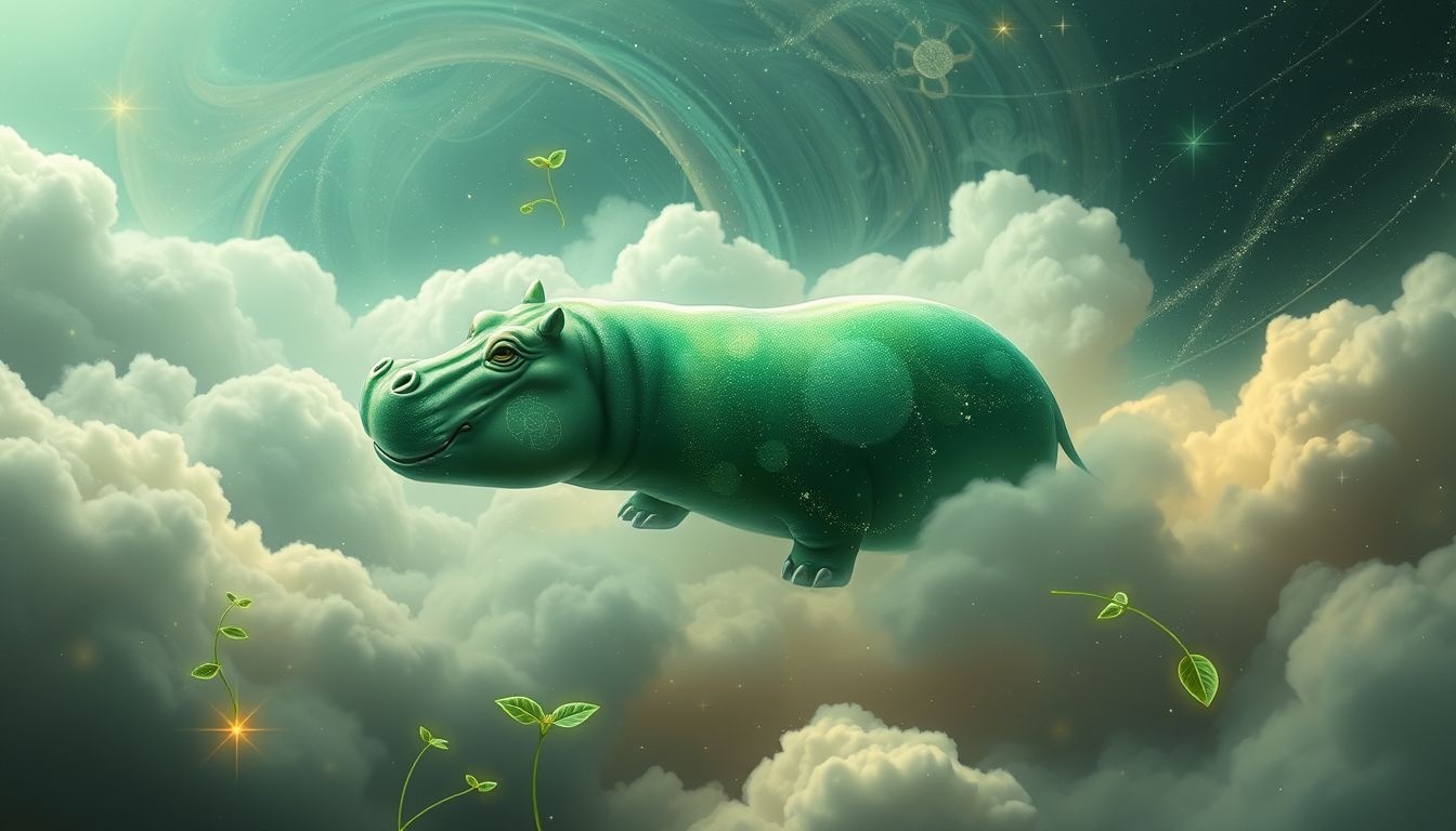 Rêver d’hippopotame vert symbolise guérison et renouveau intérieur.