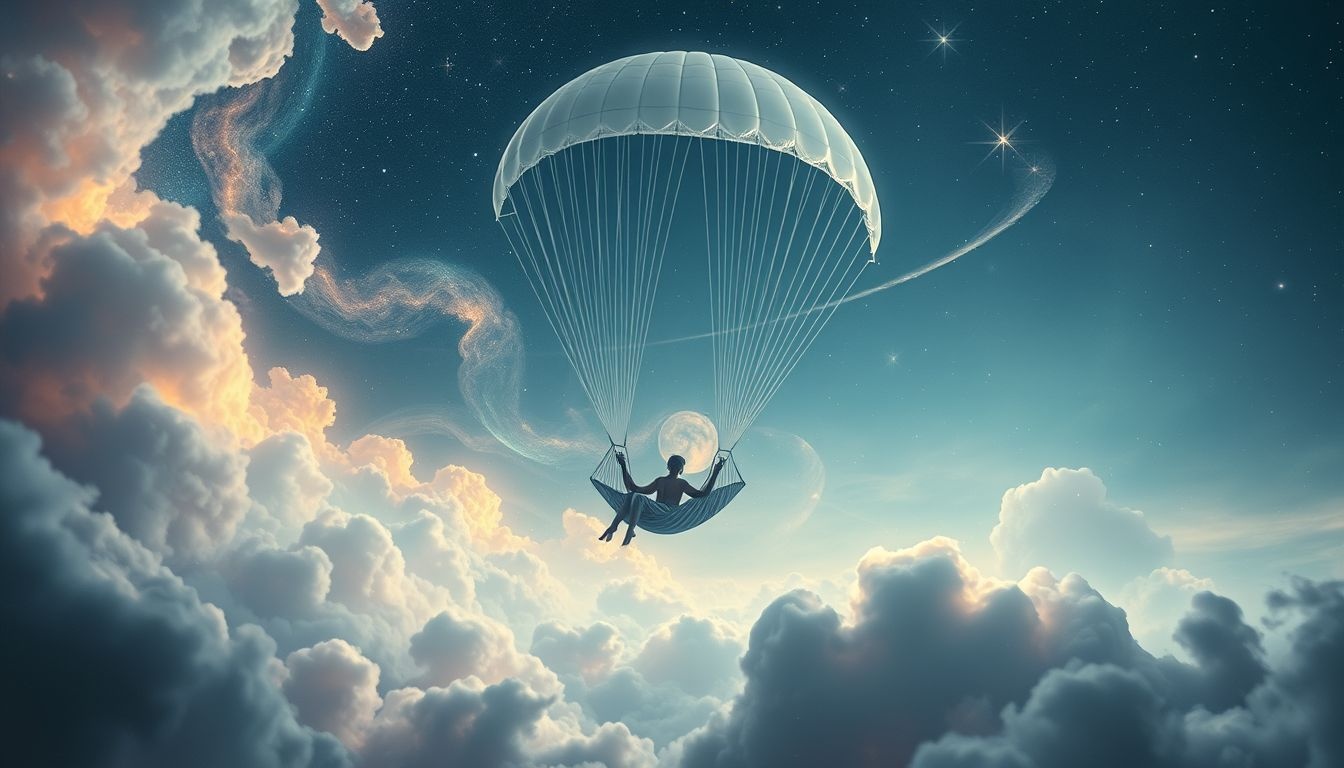 Rêver d’un parachute en hamac symbolise détente après une chute.