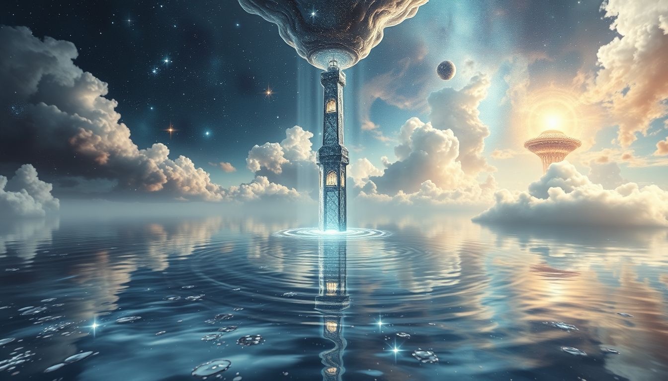La tour reflétée symbolise le miroir entre illusion et vérité profonde.