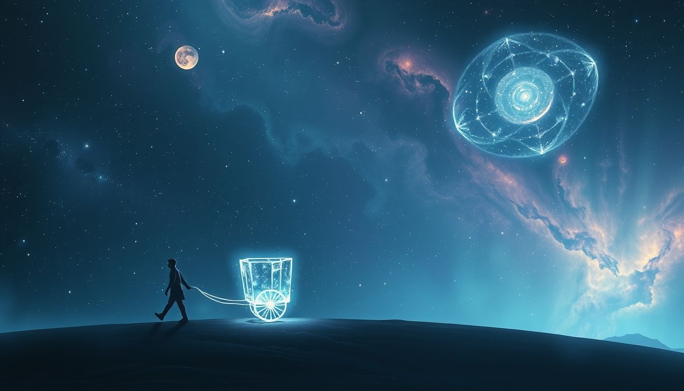 Tirer une charrette seul symbolise force intérieure face à l’adversité.
